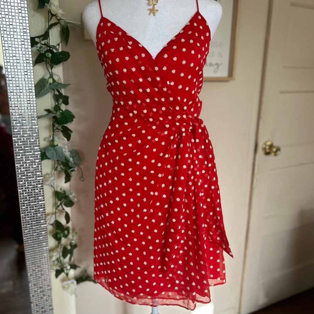 Alice + Olivia Red Polka Dot Wrap-Style Mini Dress - Picture 5 of 16